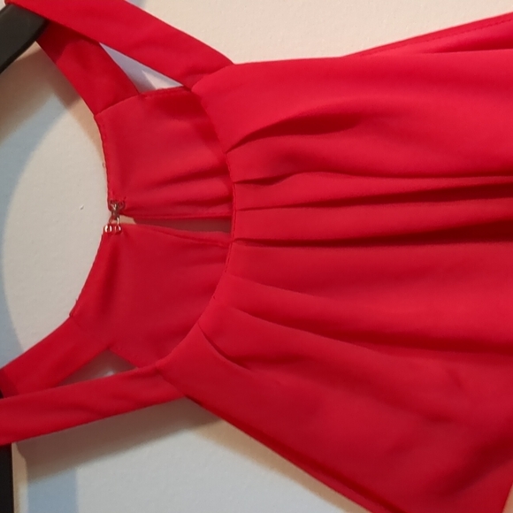 Express Fit and Flare Red/Orange Halter Dress Keyhole - Picture 7 of 12